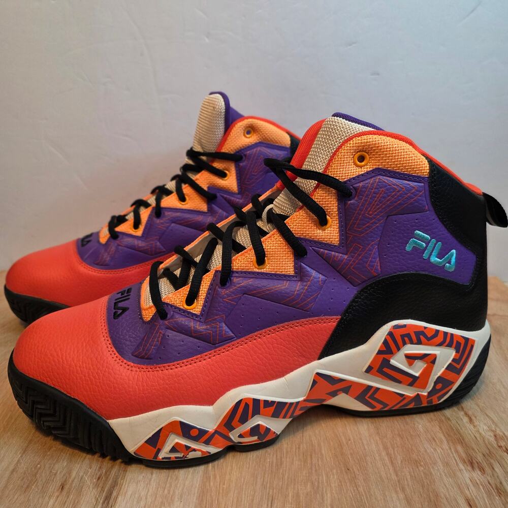 NWOT Fila MB Sneakers Vibrant Orange and Purple design size 16 detailed midsole